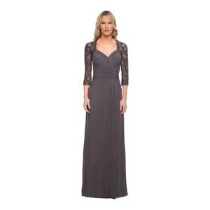 NWT La femme | Formal Gray Embellished Long Gown Dress 12